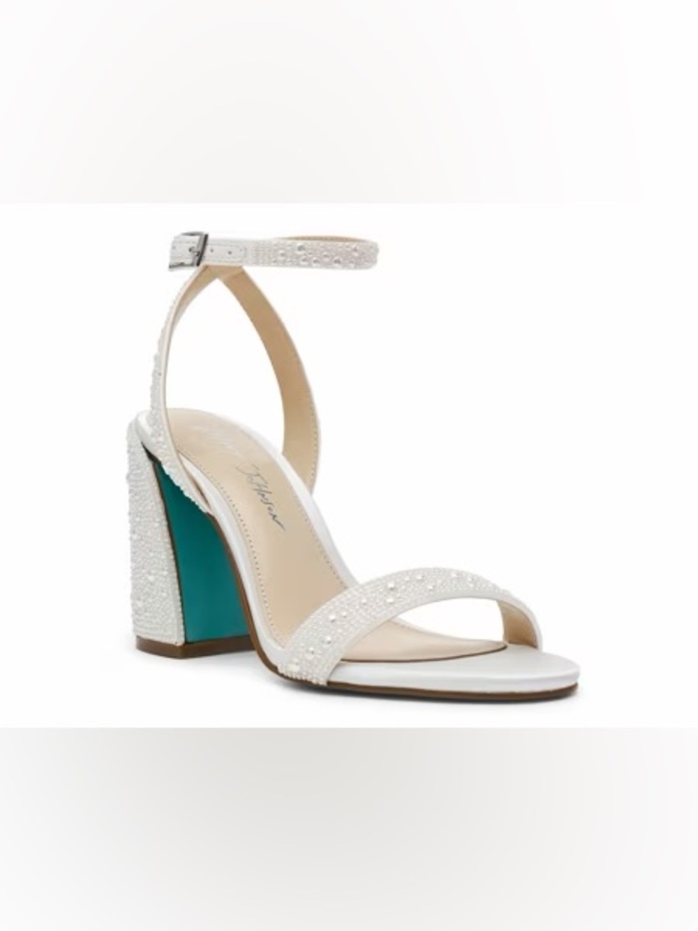 Betsey Johnson SB-Jet White Pearl-Embellished Ankle-Strap Heels Size 8